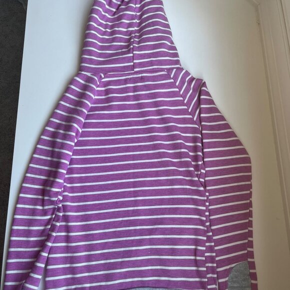 Pink and White Striped Double Hooded Women’s Sweatshirt - Picture 5 of 7